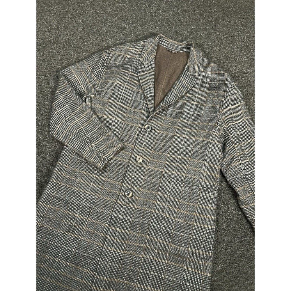 Banana Republic Overcoat Men's‎ Large Brown Wool Glen Plaid Houndstooth Unlined